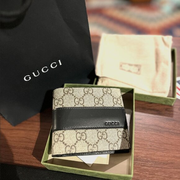 Gucci Other - Authentic GUCCI Black Leather & Signature Brown Leather Men's Wallet